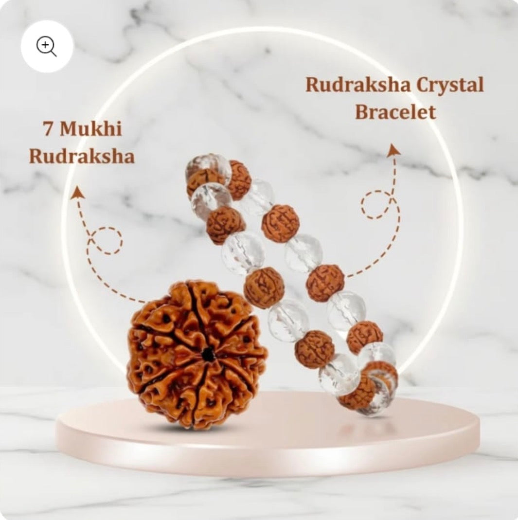 Citrine Crystal & 7 Mukhi Rudraksha Bracelet Combo | Natural Citrine, Rudraksha & Crystal Beads