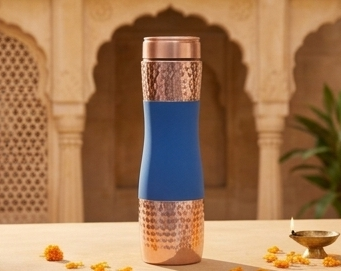 Shivara Premium Copper Water Bottle Set of 4 | Hammered Finish