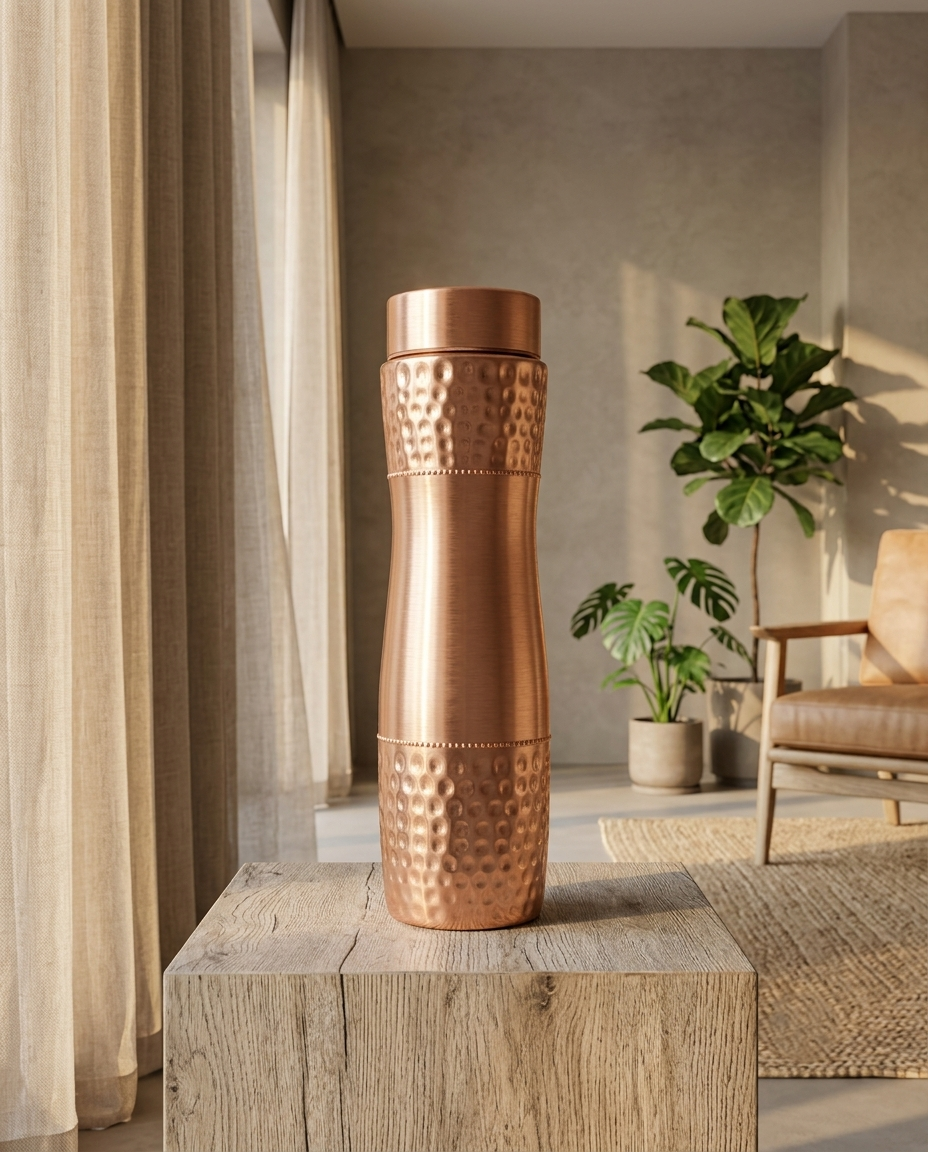 Shivara Premium Pure Copper Water Bottle 1000 ml | Hammered Design