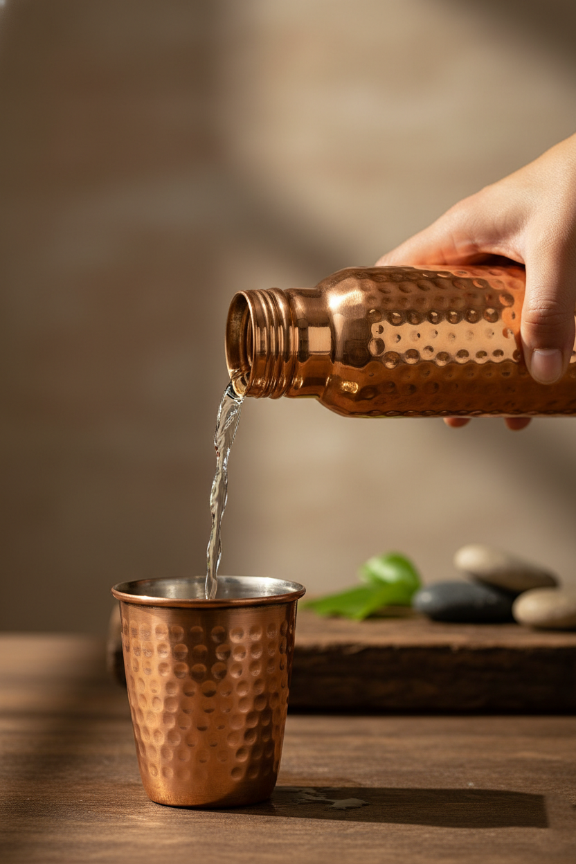 Shivara Copper Water Bottle | Handcrafted Hammered Design
