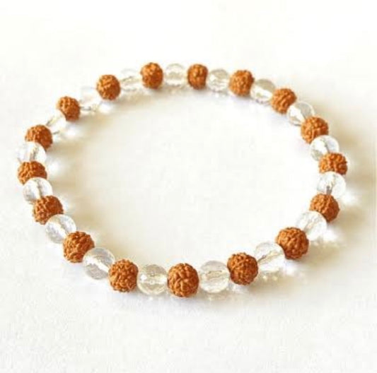 Citrine Crystal & 7 Mukhi Rudraksha Bracelet Combo | Natural Citrine, Rudraksha & Crystal Beads