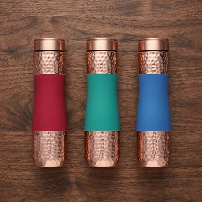 Shivara Premium Copper Water Bottle Set of 3 | Hammered Finish