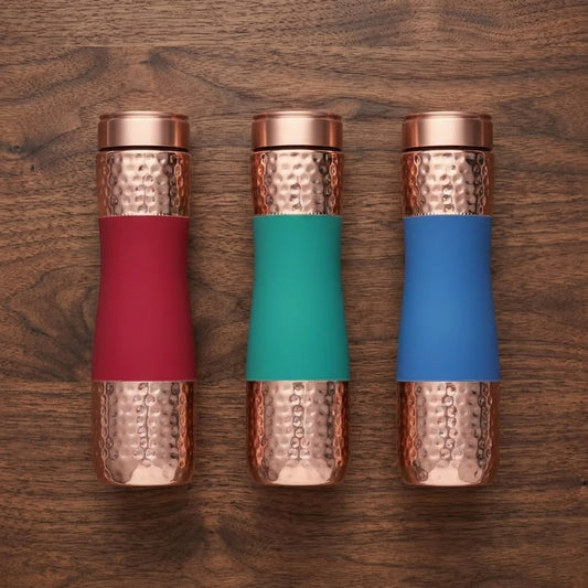 Shivara Premium Copper Water Bottle Set of 3 | Hammered Finish