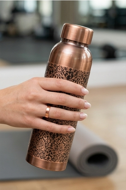 Shivara Premium Copper Water Bottle 1000 ml | Antique Etching Design