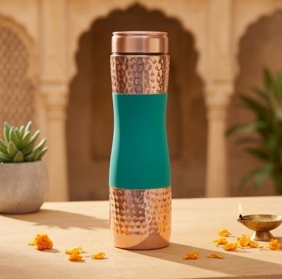 Shivara Premium Copper Water Bottle Set of 3 | Hammered Finish
