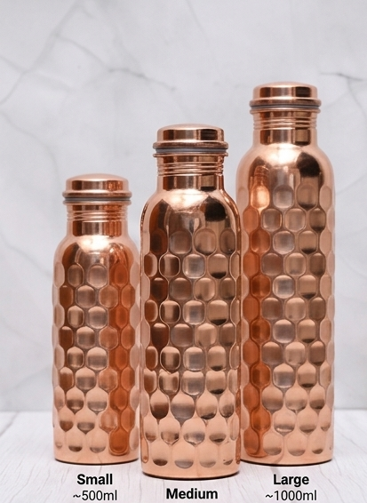 Shivara Premium Handcrafted Copper Water Bottle 1000 ml | Diamond Design
