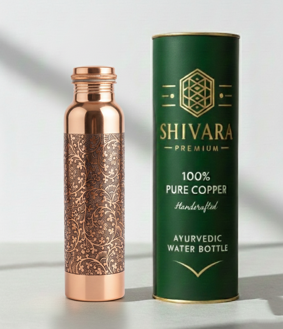 Shivara Copper Water Bottle | Etching Design