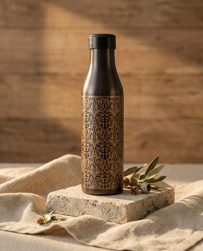 Shivara Premium Pure Copper Water Bottle 1000 ml | Antique Floral Design