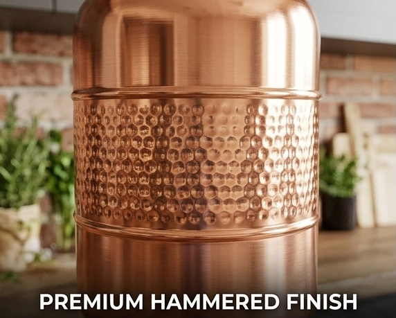 Shivara Premium Half Hammered Pure Copper Water Dispenser 5 Litre with 1 Glass & Stand