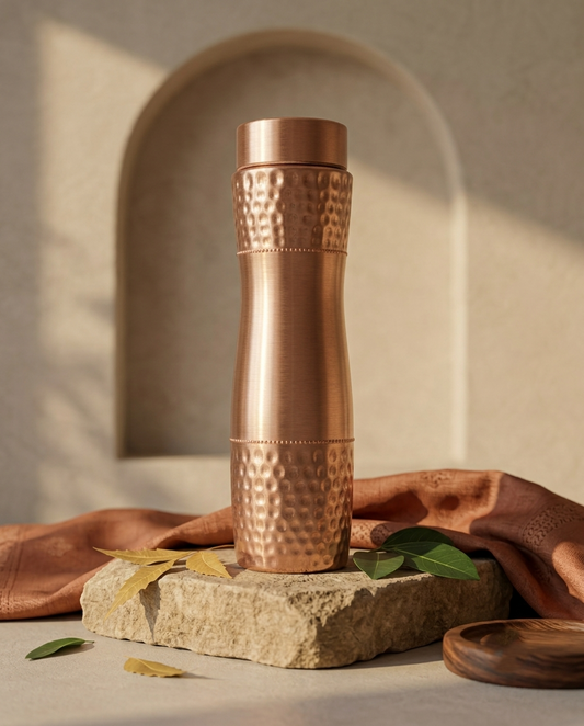 Shivara Premium Pure Copper Water Bottle 1000 ml | Hammered Design