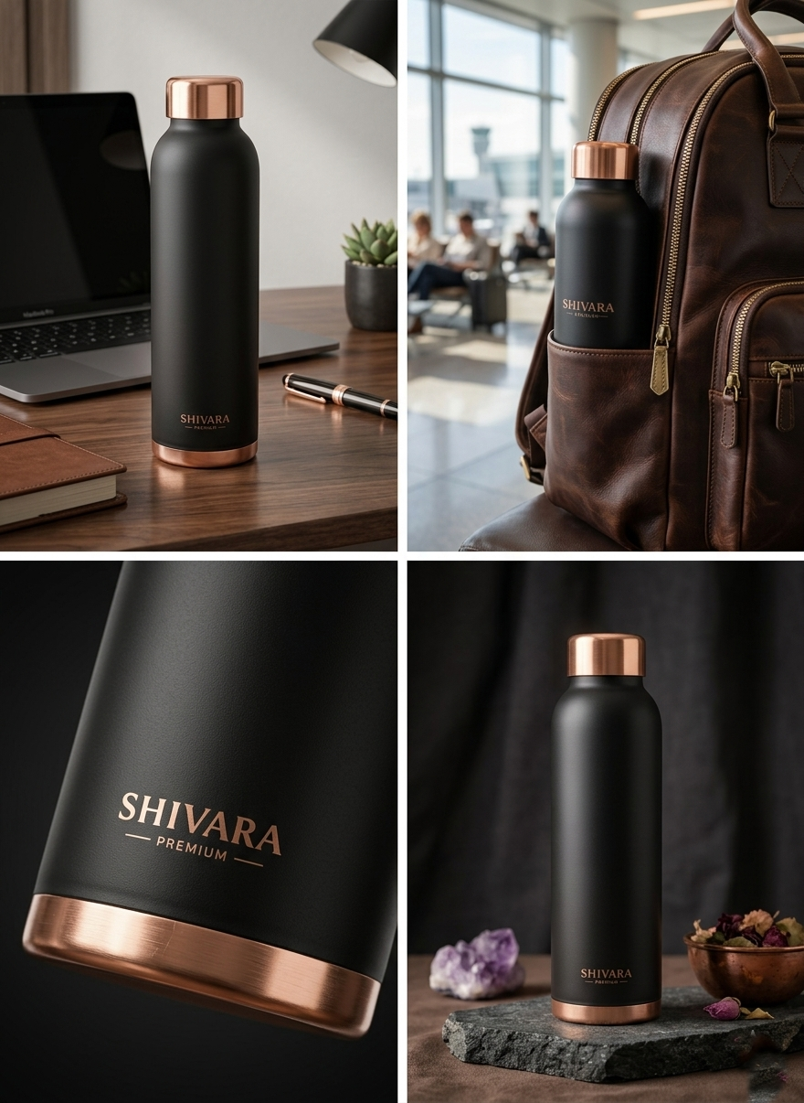 Shivara Oreo Copper Water Bottle | Black Design bottle