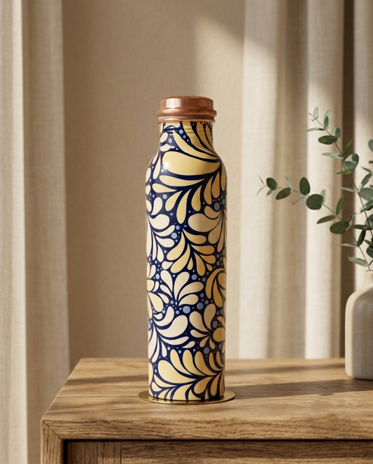 Floral Pattern Pure Copper Water Bottle - 1000 ml Handmade Copper Bottle