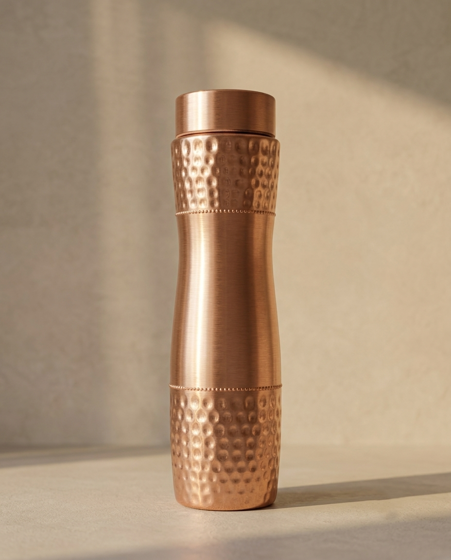 Shivara Premium Pure Copper Water Bottle 1000 ml | Hammered Design