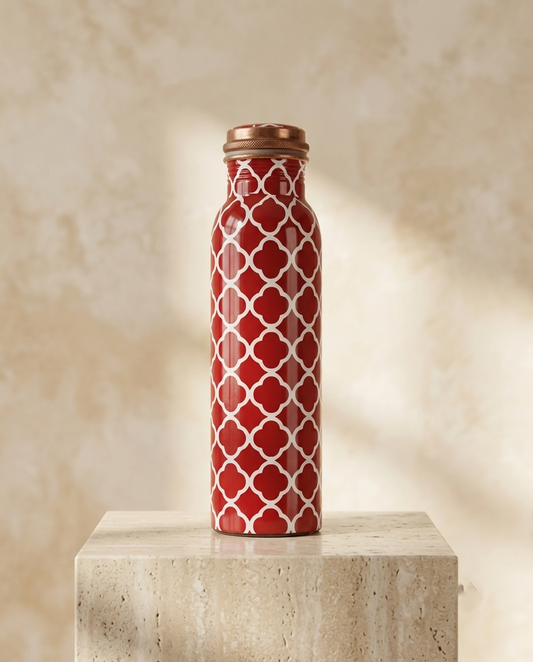 Shivara Premium Pure Copper Water Bottle 1000 ml | Red Printed Design