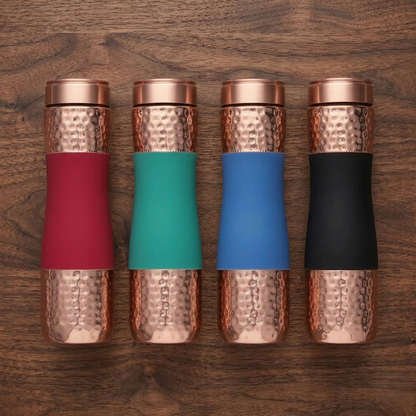 Shivara Premium Copper Water Bottle Set of 4 | Hammered Finish
