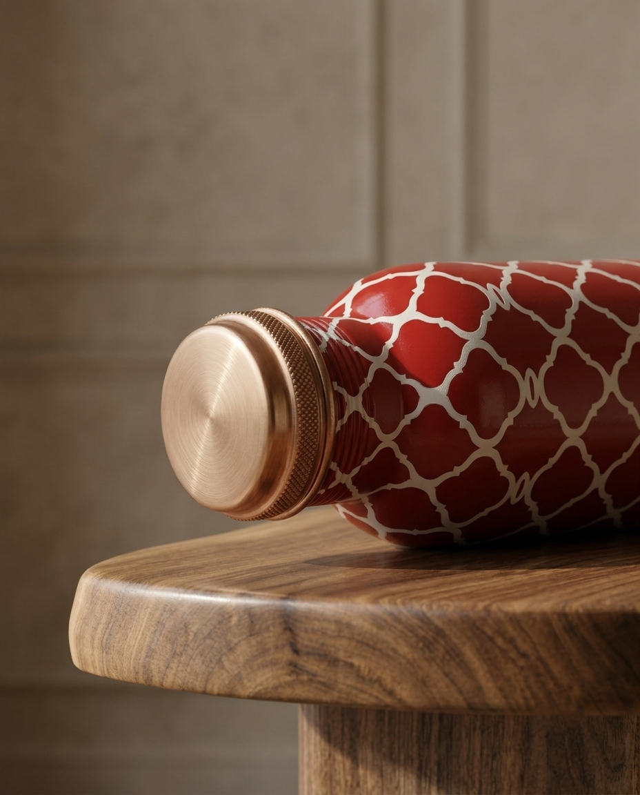 Shivara Premium Pure Copper Water Bottle 1000 ml | Red Printed Design