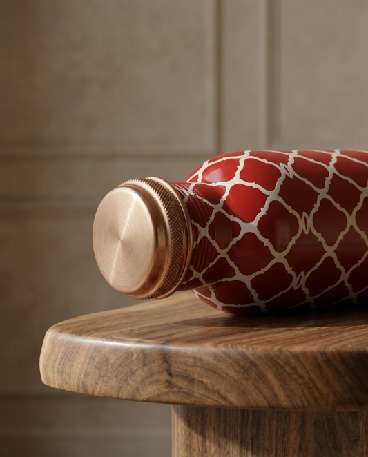 Shivara Premium Pure Copper Water Bottle 1000 ml | Red Printed Design