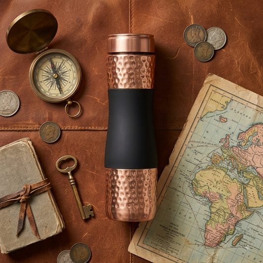 Shivara Premium Copper Water Bottle Set of 4 | Hammered Finish