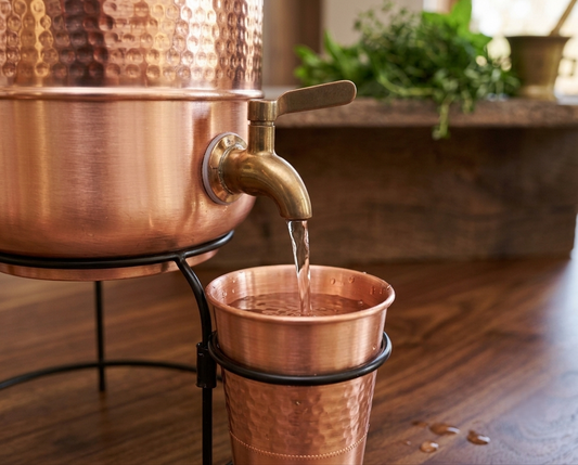 Shivara Premium Half Hammered Pure Copper Water Dispenser 5 Litre with 1 Glass & Stand