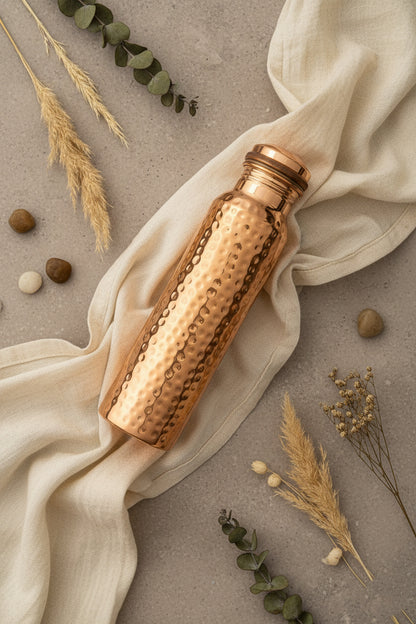 Shivara Copper Water Bottle | Handcrafted Hammered Design