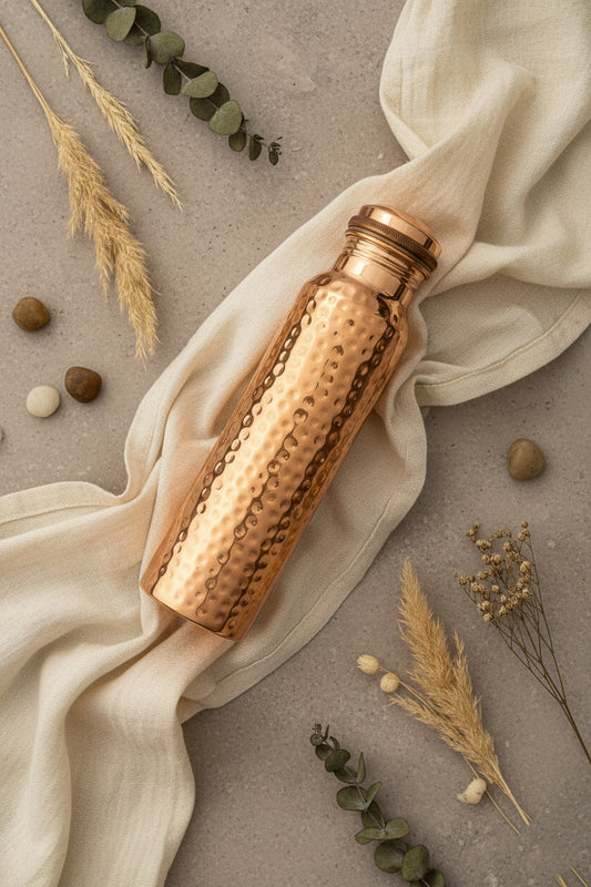 Shivara Copper Water Bottle | Handcrafted Hammered Design