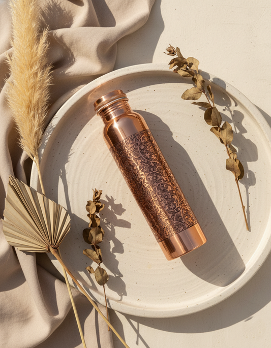 Shivara Copper Water Bottle | Etching Design