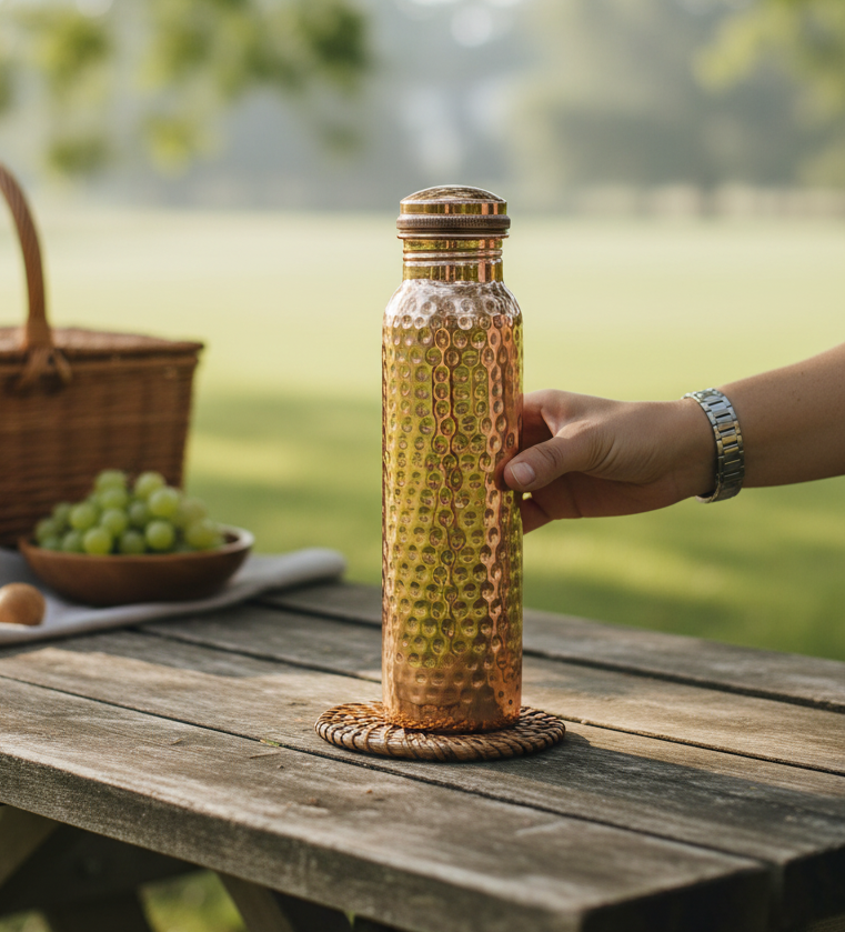Shivara Copper Water Bottle | Handcrafted Hammered Design