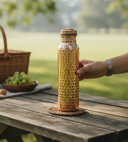 Shivara Copper Water Bottle | Handcrafted Hammered Design