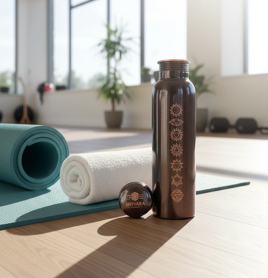 Shivara - Copper Water Bottle 34OZ/ 1L | 7 Chakra Handcrafted