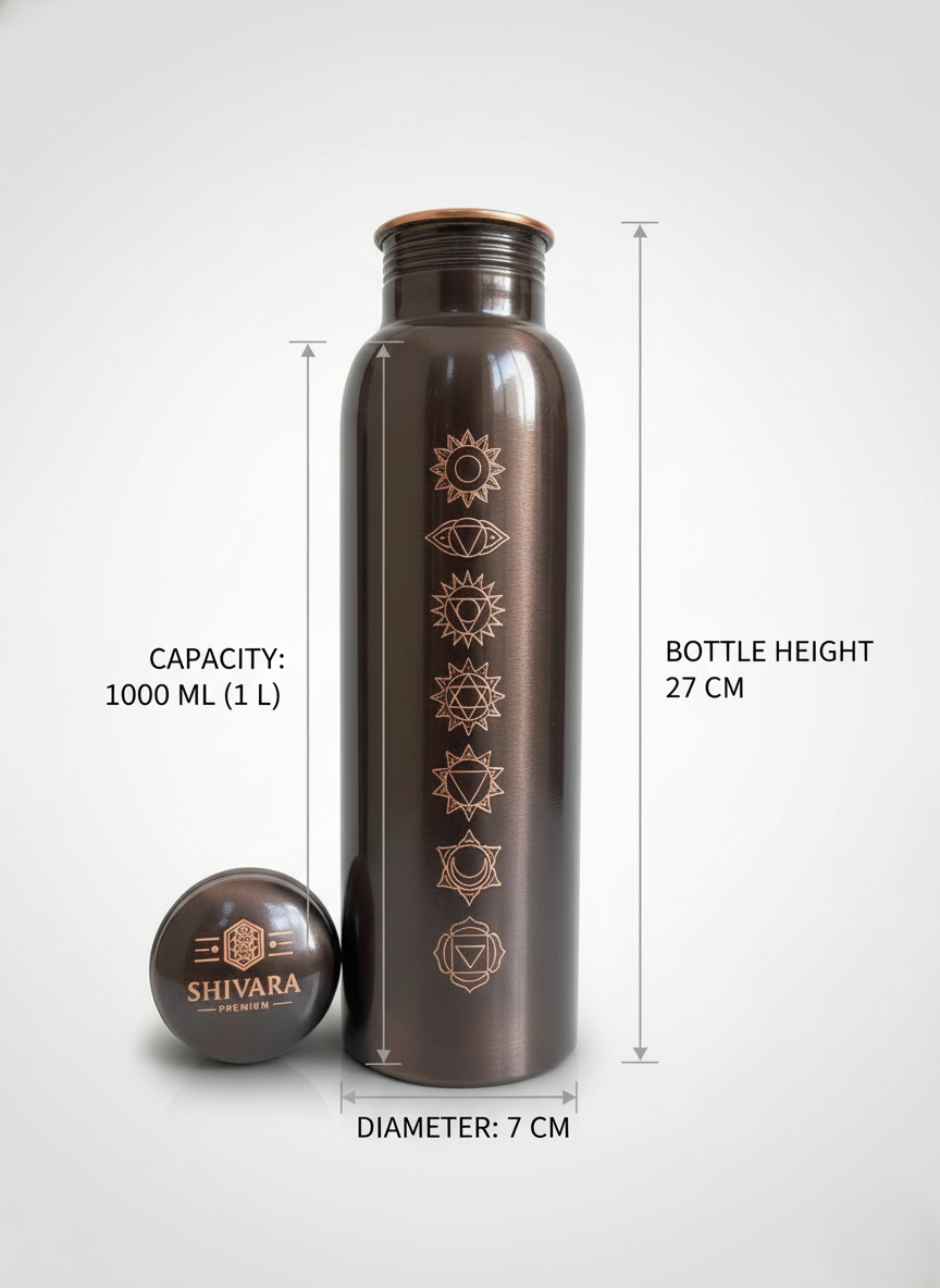 Shivara - Copper Water Bottle 34OZ/ 1L | 7 Chakra Handcrafted
