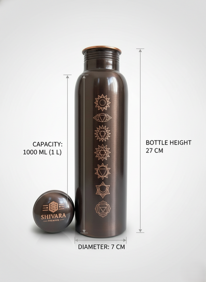Shivara - Copper Water Bottle 34OZ/ 1L | 7 Chakra Handcrafted