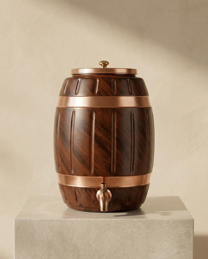 Shivara Premium Pure Copper Water Dispenser 5 Litre | Barrel Design Brass Tap & Lid