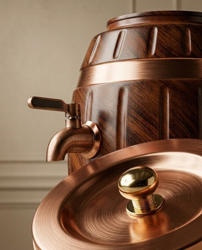 Shivara Premium Pure Copper Water Dispenser 5 Litre | Barrel Design Brass Tap & Lid