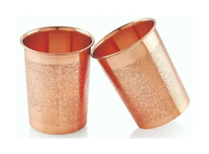Shivara Pure Copper Engraved Tumbler Glass – Set of 2 | 300ml