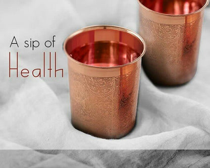 Shivara Pure Copper Engraved Tumbler Glass – Set of 2 | 300ml