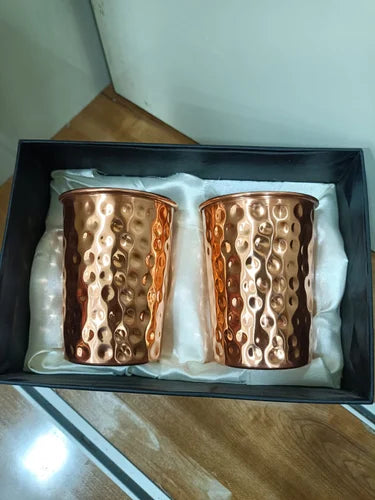 Shivara Pure Copper Hammered Tumbler Glass – Set of 2 | 300ml